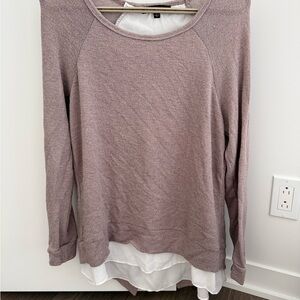 Layered Mauve Sweater with Sheer Hem